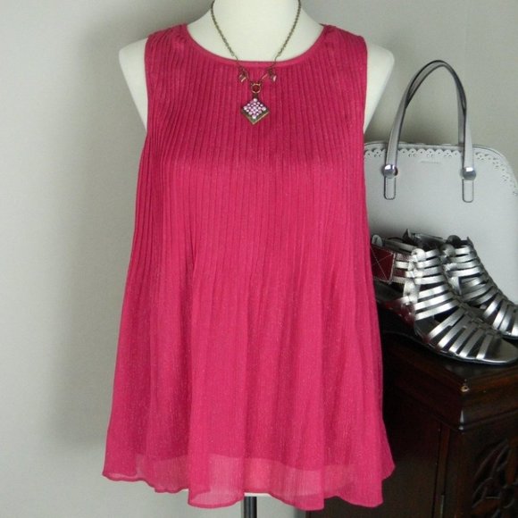 Apt. 9 Sleeveless Pleated Chiffon Dopamine Pink Top Size XS - Picture 1 of 8